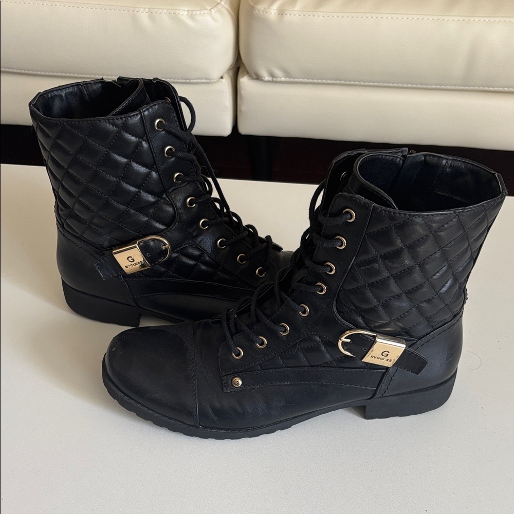 G by Guess Black Quilted Combat Boots